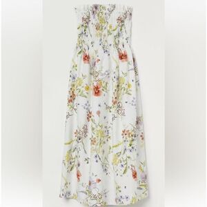 H&M | Conscious Wildflower White Floral Bandeau Smock Midi Dress | Medium